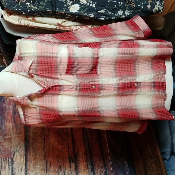 Band of Gypsies Tops - Band of Gypsies | Oversized Semi-sheer Plaid Blouse